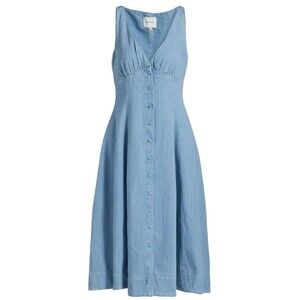 NEW, REFORMATION Sebastien Denim Midi Dress Size 2 #MD892 Sleeveless V-Neck Blue